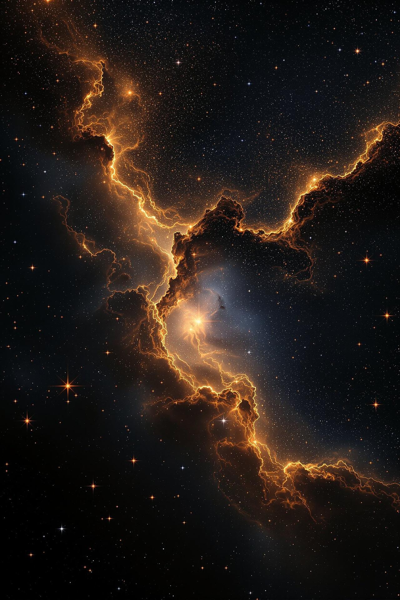 星云之间纪录片海报,金色铜色星云尘埃漩涡